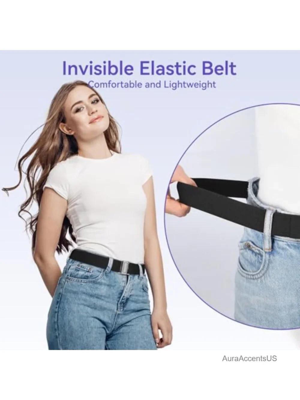 No Show Elastic Belt with Invisible Flat Buckle Stretch Web Strap for Jeans